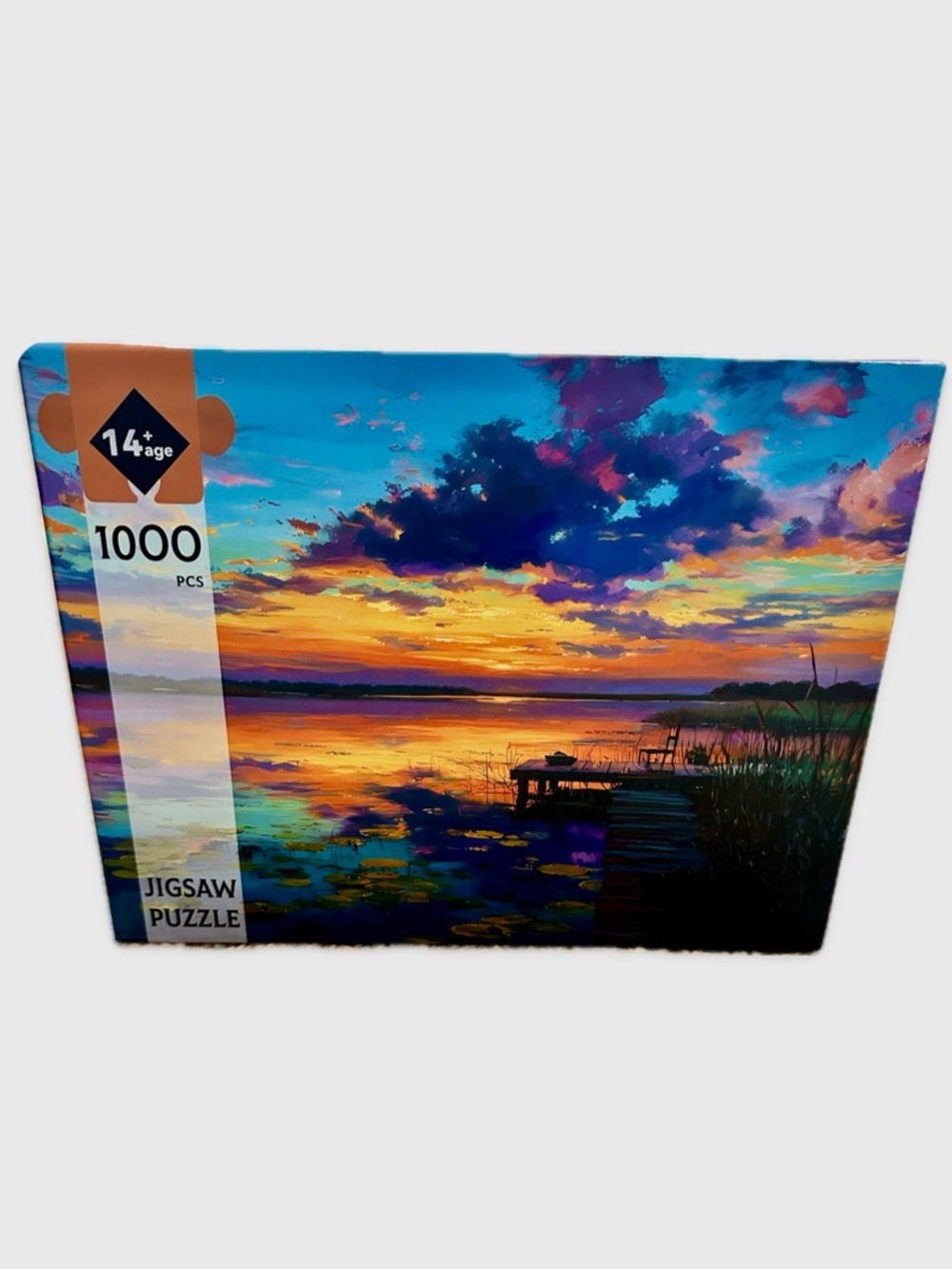 1000-Piece Sunset Lake Jigsaw Puzzle - Vibrant Blue & Orange
